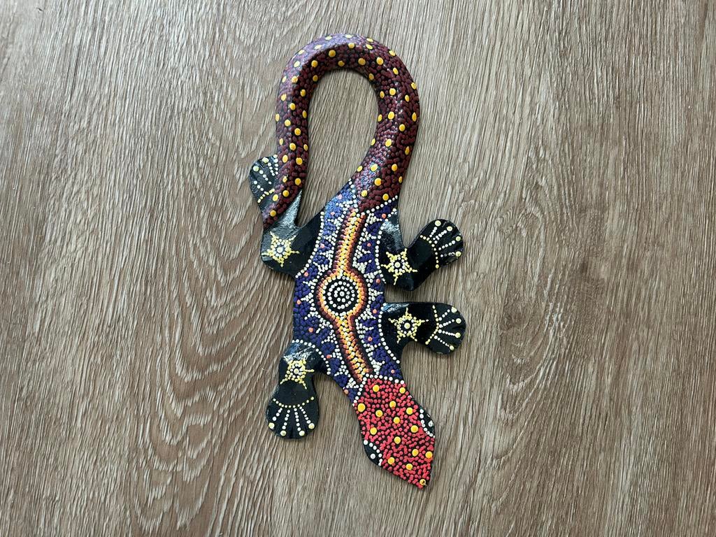 Kleurrijke hagedis wanddecoratie - Handgeschilderd, Ophalen, Hout, Meerkleurig, Oosters