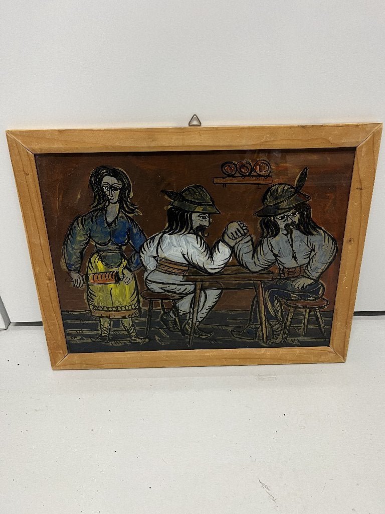 Folk Art, gesigneerd KP, Ophalen, Abstract, Gesigneerd, Portret of Personen