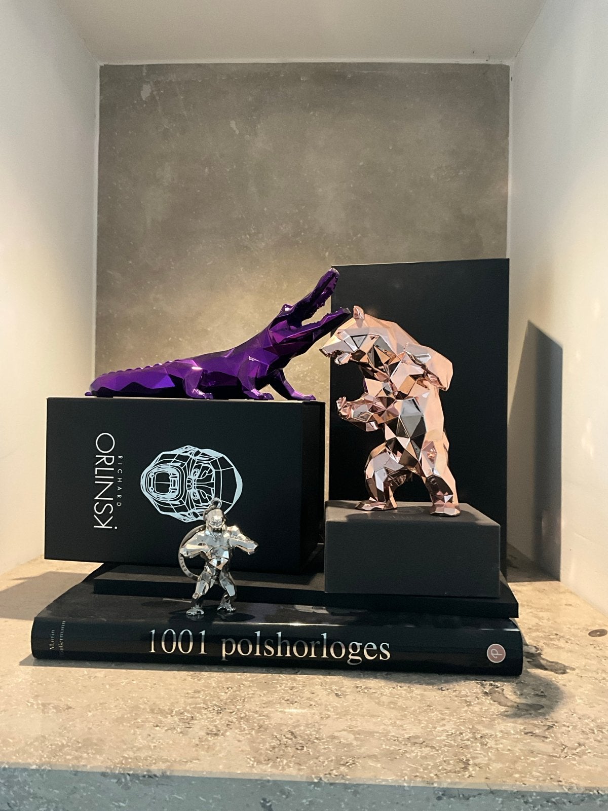 Richard Orlinski sculpturen: Krokodil, Beer en Gorilla, Minder dan 20 cm, Kunststof, Ophalen of Verzenden, Zoogdier