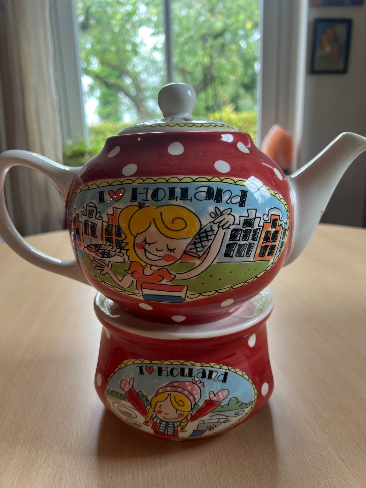 Blond Amsterdam I Love Holland Theepot met theelicht, Gebruikt, Keramiek, Ophalen of Verzenden, Theepot
