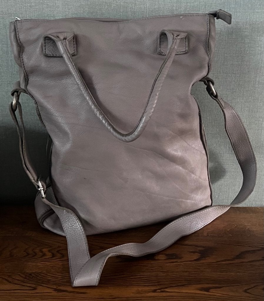 Cowboysbag. Grijs leer., Ophalen of Verzenden, Zo goed als nieuw, Grijs, Leer