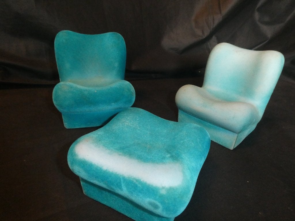 Vintage design Furga 2 stoelen en 1 poef, Ophalen of Verzenden, Gebruikt, Poppenhuis
