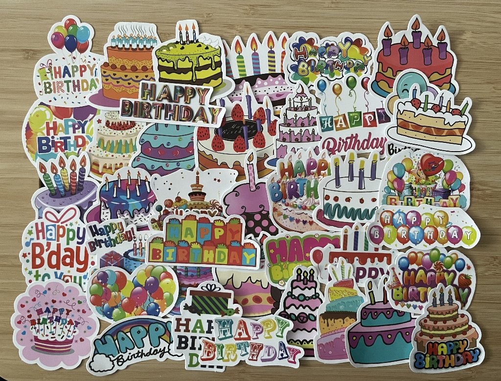 Verjaardag, taart happy birthday thema stickers, Verzenden, Nieuw, Meerdere stickers
