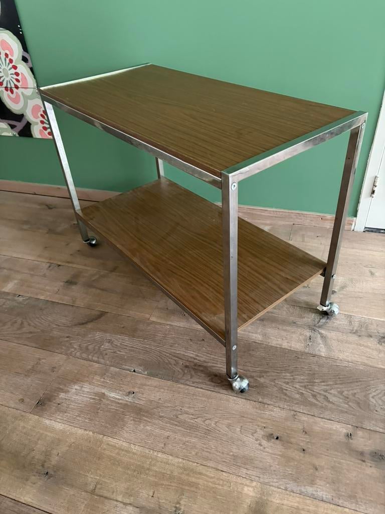Vintage trolley bijzettafel op wieltjes, Ophalen