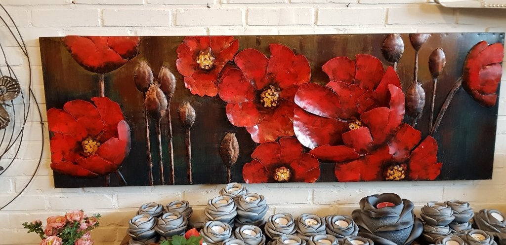 KLAPROZEN / SCHILDERIJ / METAAL / opruiming !!, Metaal, Schilderij, Nieuw, 150 cm