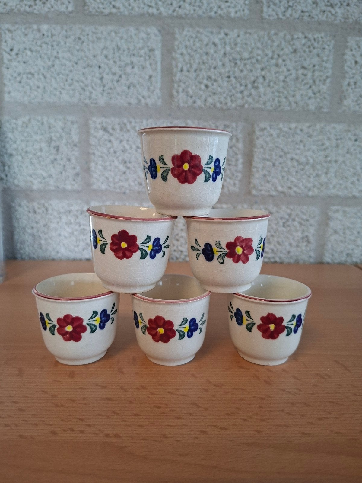 Set van 6 vintage Bouquet eierdopjes met bloemmotief, Ophalen