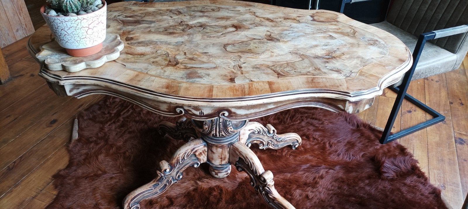 Bolpoot tafel bohemien stijl, Huis en Inrichting, Ophalen, Gebruikt, Bohemian stijl Eclectische, 50 tot 100 cm