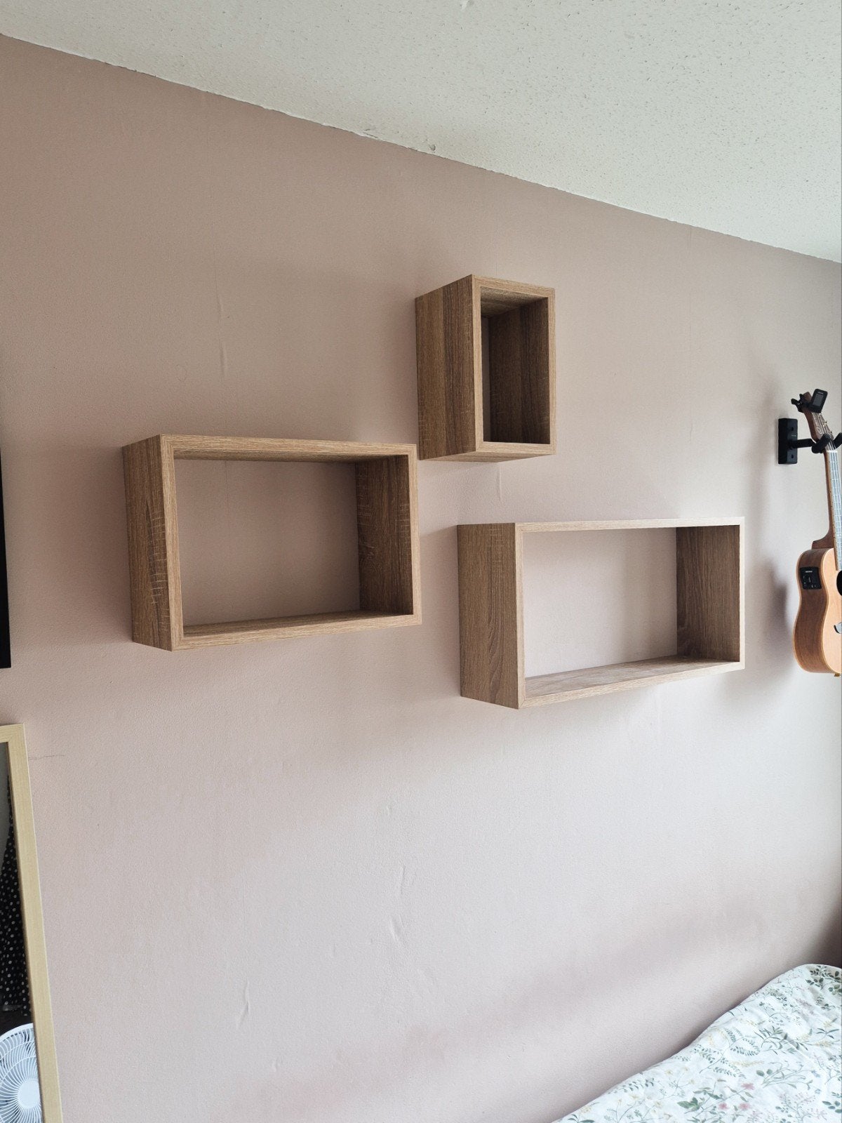Set van 3 houten wandplanken - zwevende kubussen, Ophalen, Zo goed als nieuw