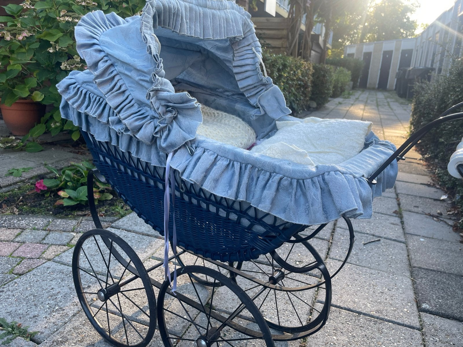 Vintage Kinderwagen - Blauw met Witte Details, Ophalen, Gebruikt, Kinderwagen, Overige merken