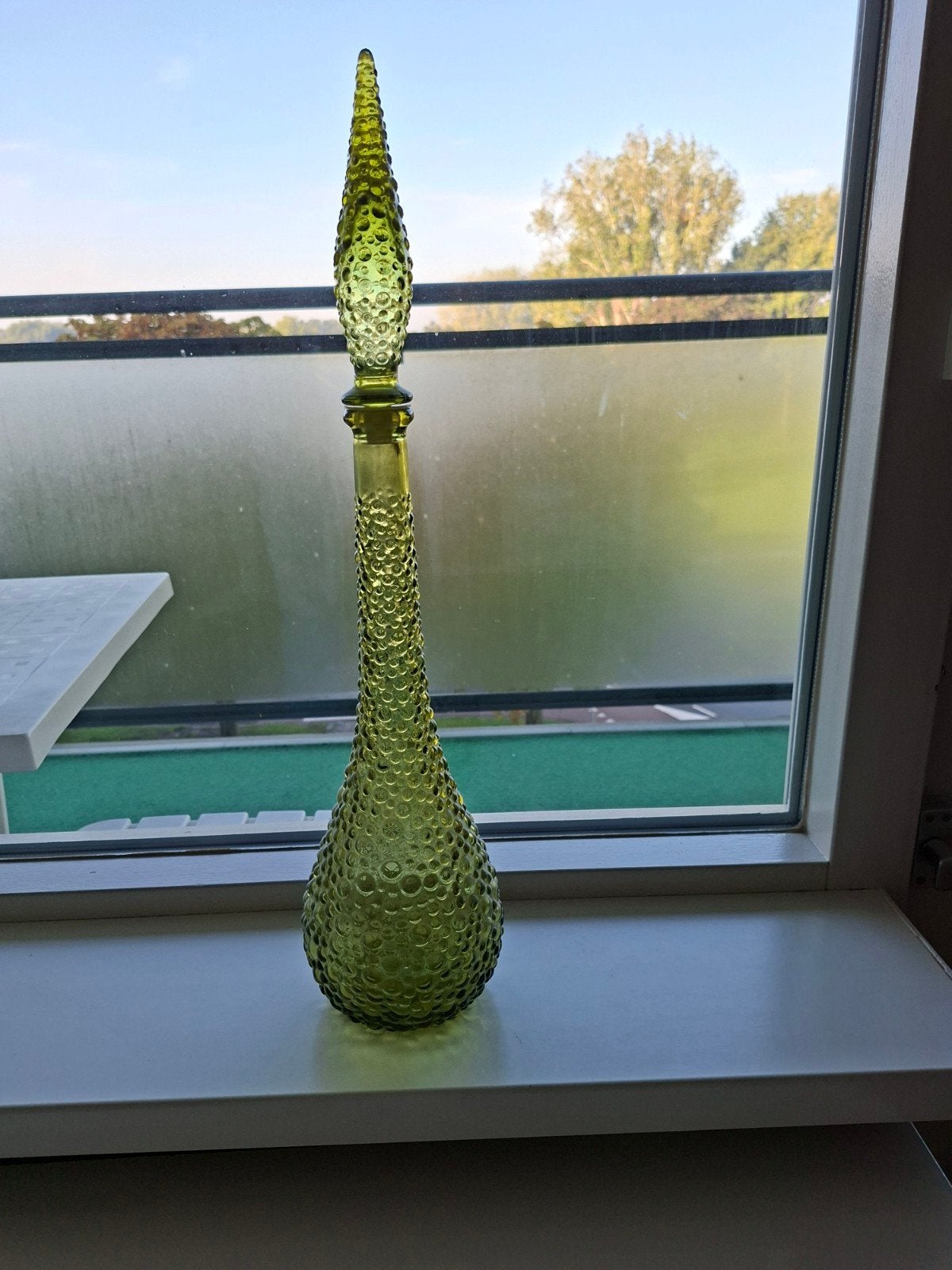 Vintage Groene Glazen Karaf met Noppenpatroon, Antiek en Kunst, Ophalen