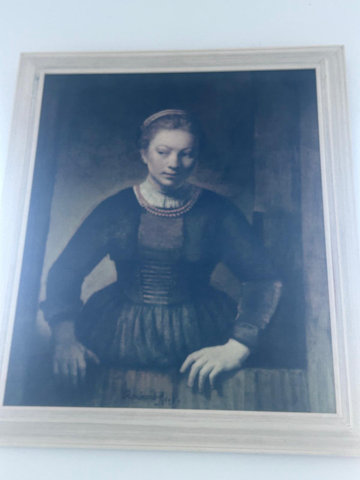 Rembrandt reproductie: Meisje aan het venster, Antiek en Kunst, Ophalen of Verzenden