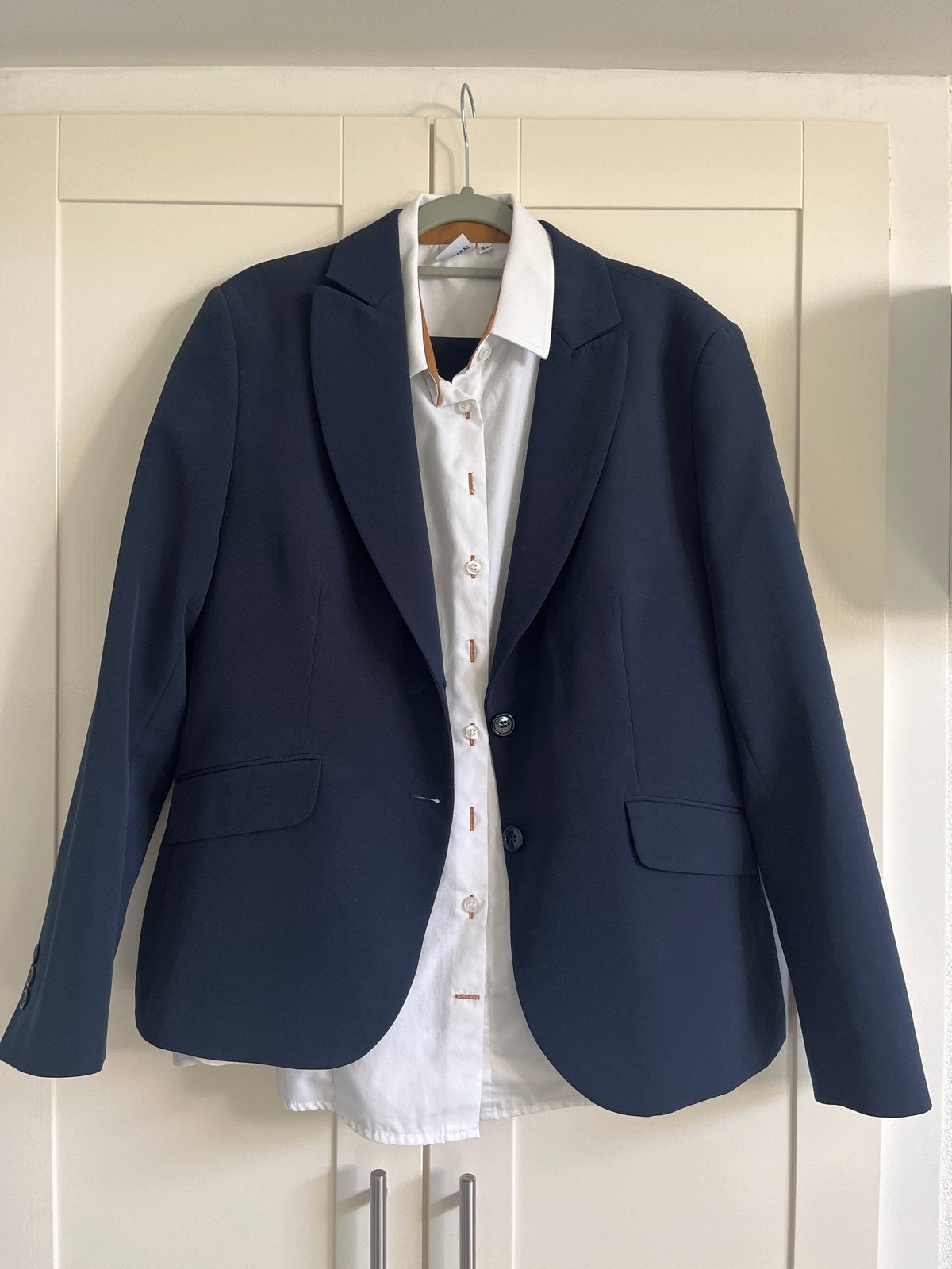 Rooi pannen HOM opleiding Colbert Broek en Blouse, Kostuum of Pak, Blauw, Maat 42/44 (L), Ophalen of Verzenden