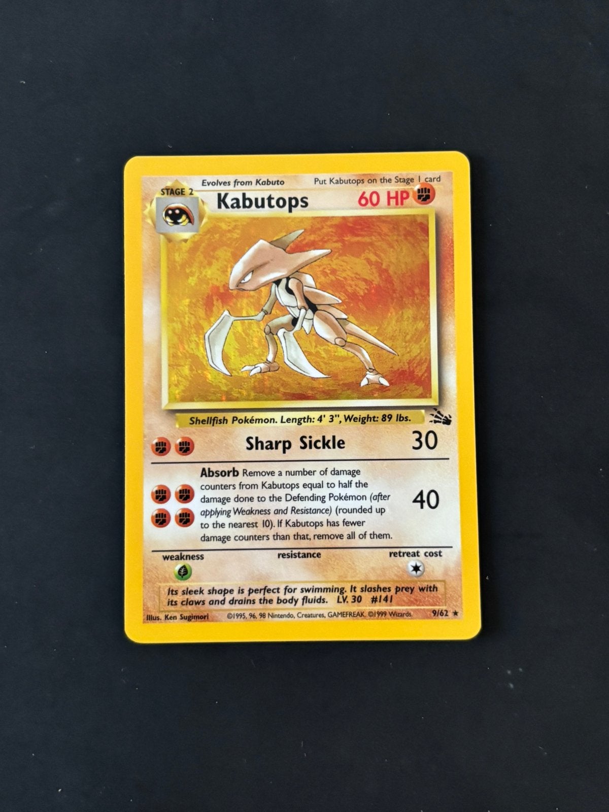 Kabutops 9/62 fossil holo, Ophalen of Verzenden, Zo goed als nieuw