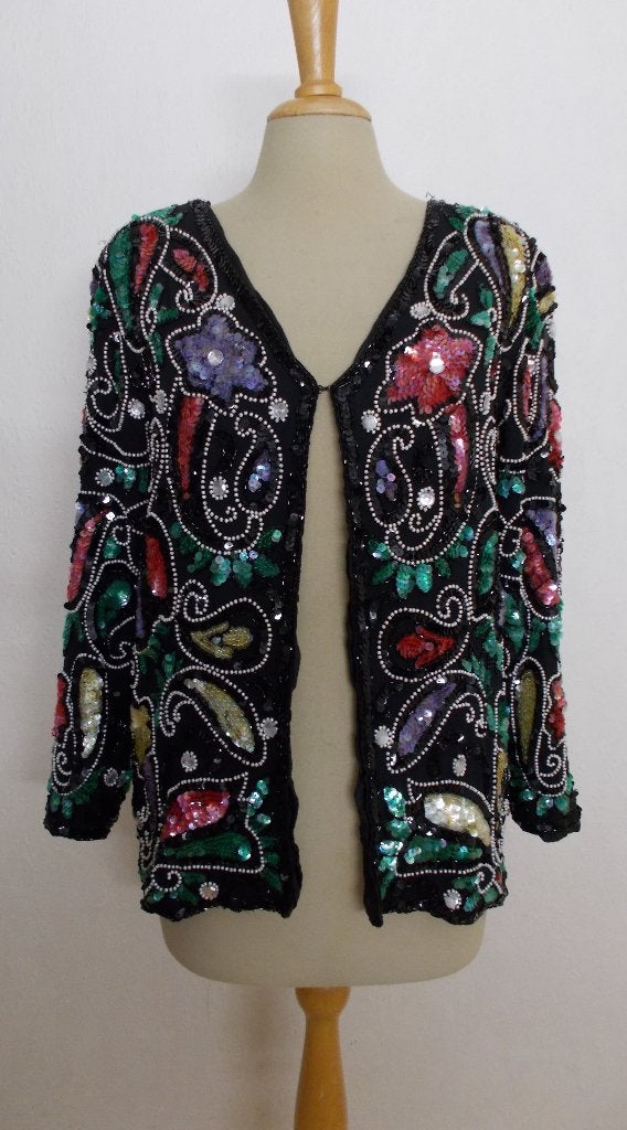 Glamour/Ibiza/festival prachtig pailletten jasje/top! L, Maat 42/44 (L), Zo goed als nieuw, Lange mouw, Meerkleurig