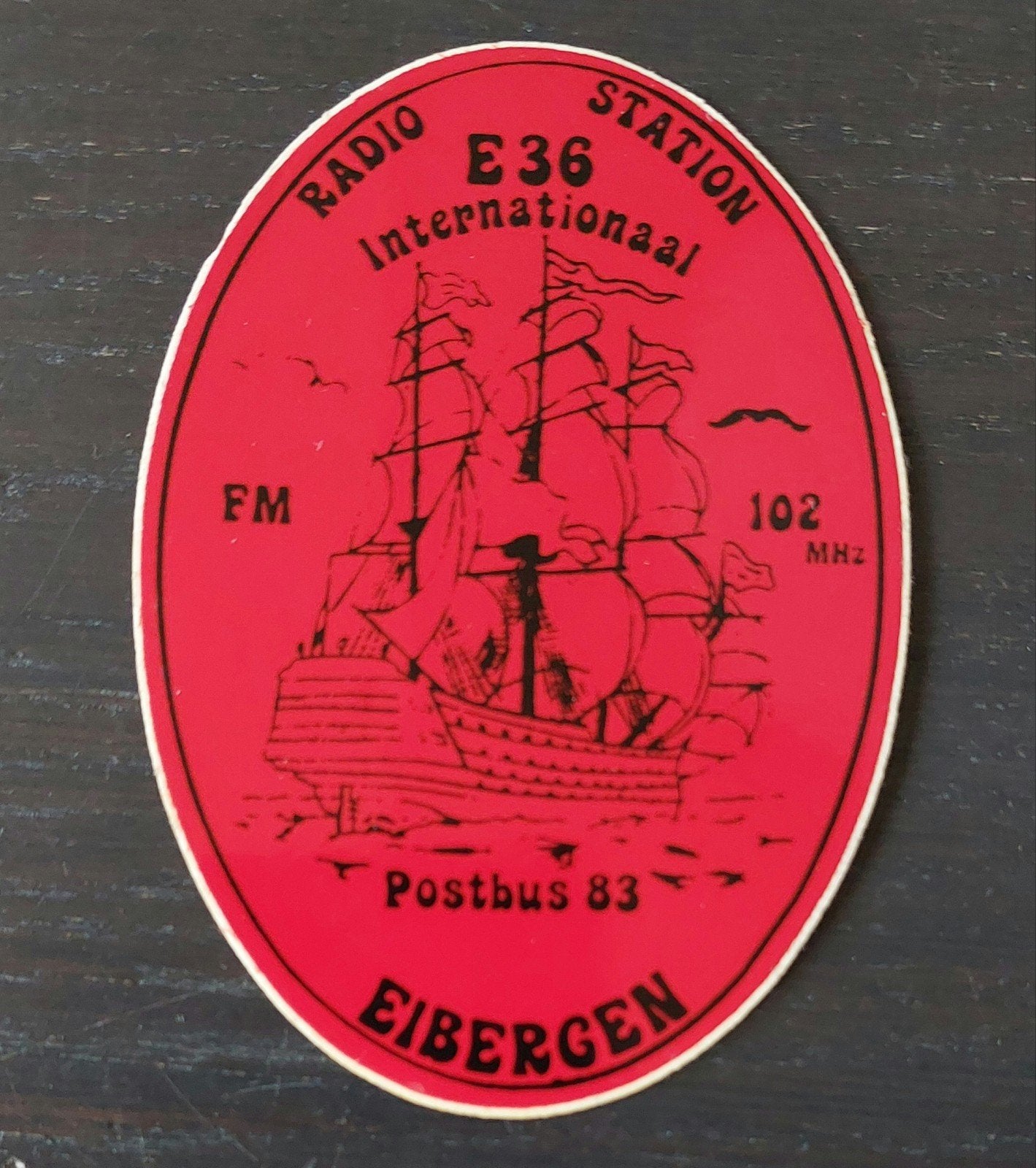 Sticker E36 Internationaal Eibergen Zendamateur piraat, Verzamelen, Stickers, Gebruikt, Ophalen of Verzenden