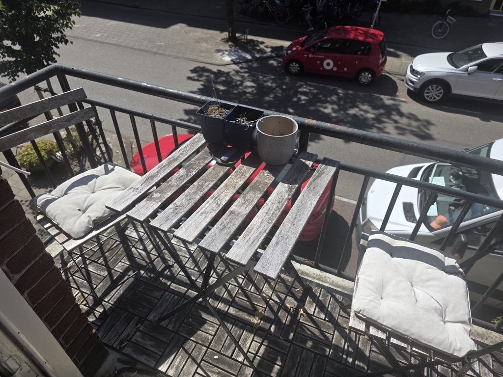 foldable balcony table and chairs, Zo goed als nieuw, Loungeset, Hout, Eettafel