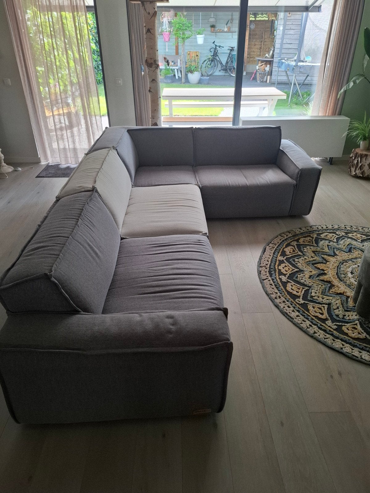 Modulaire Hoekbank met Poef - Grijs/Crème, Ophalen, Gebruikt, Modern, modulair, Hoekbank