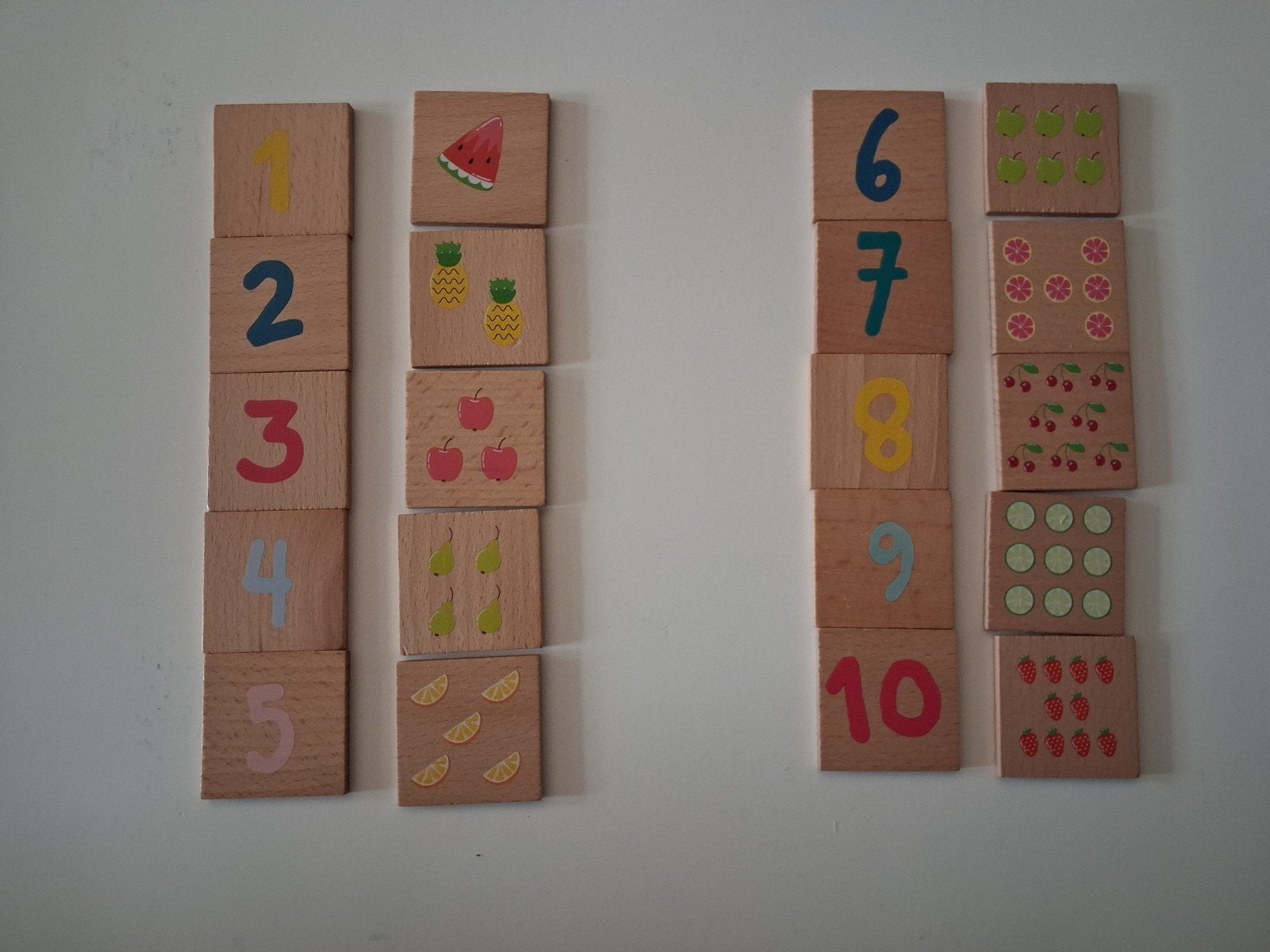 Houten cijferpuzzel 1-10 met fruitafbeeldingen, Ophalen of Verzenden, Zo goed als nieuw, Overige typen