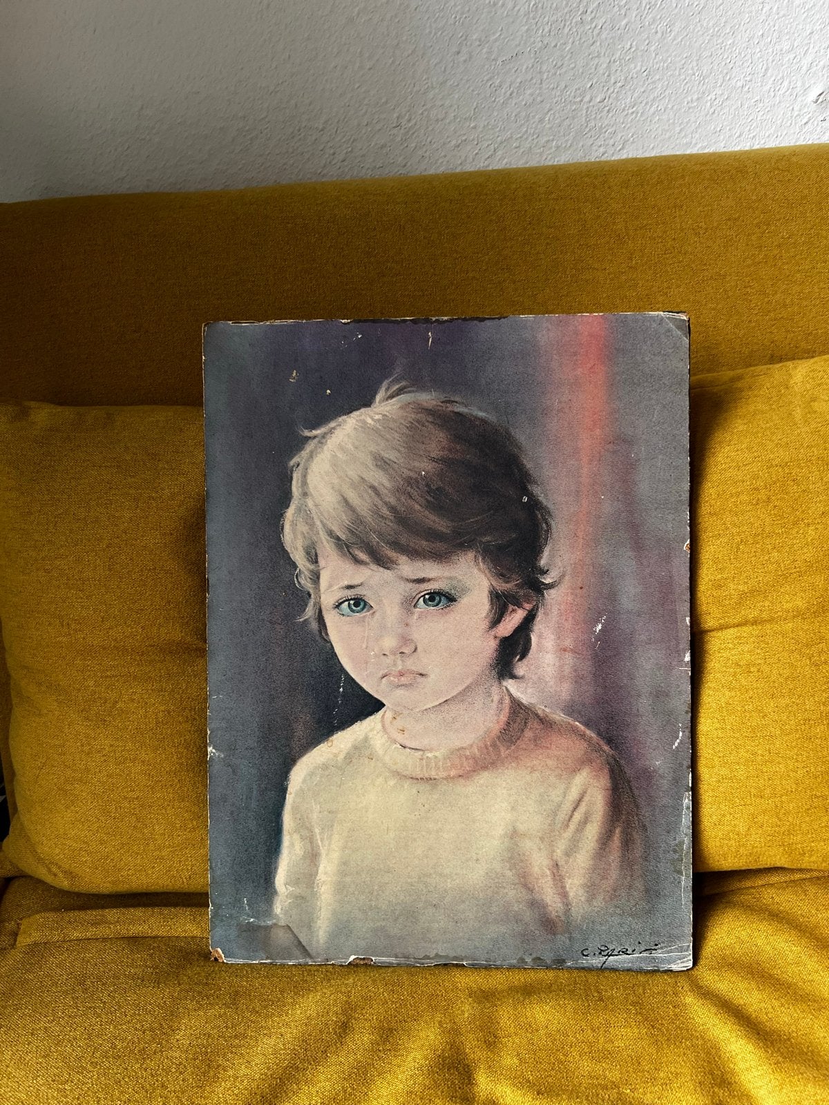 Vintage Schilderij 'Huilende Jongen' - C. Pagani, Ophalen, Portret of Personen, Overige ondergronden, Gesigneerd