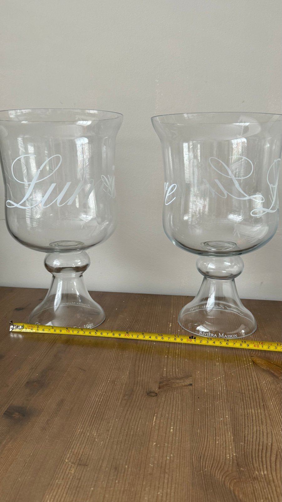 Rivièra Maison windlichten 'Love' en 'Live' (set van 2), Ophalen, Zo goed als nieuw, Glas, Landelijk