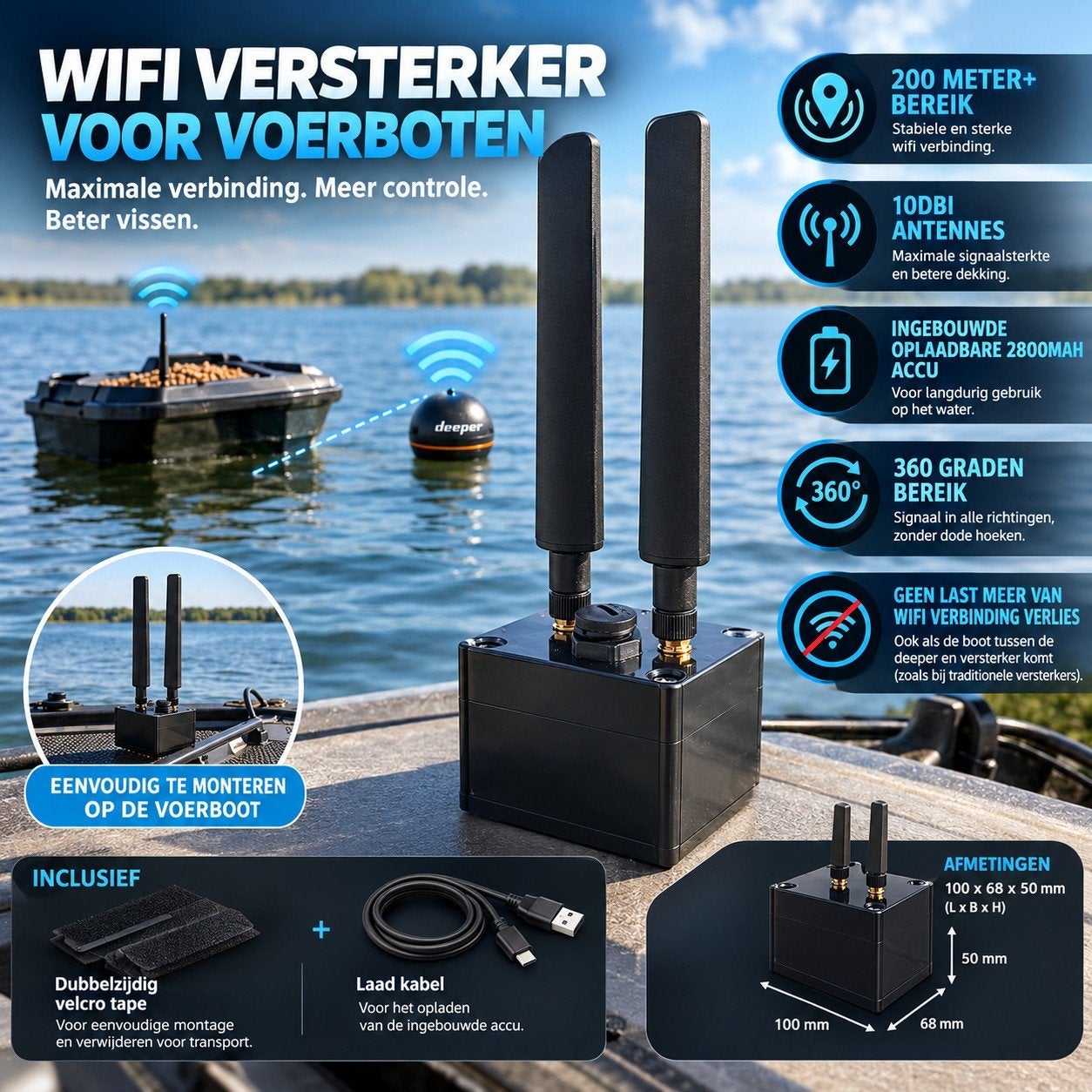 WiFi versterker voor Deeper | 200m+ bereik | 360° verbinding, Ophalen of Verzenden, Nieuw, Overige typen