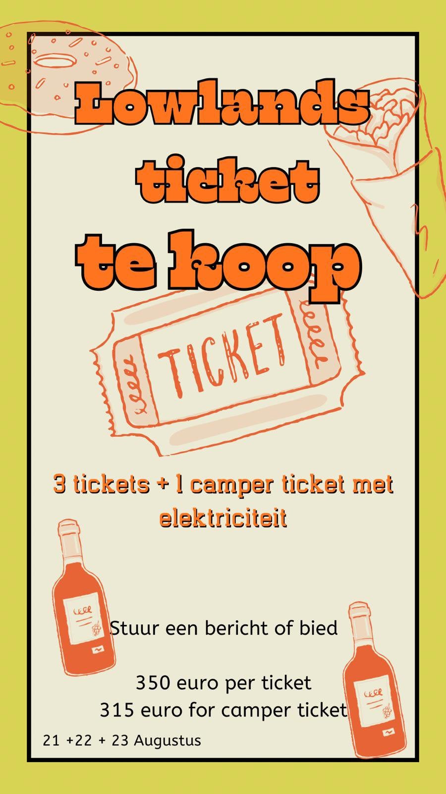 Lowlands tickets, en camper ticket met electriciteit, Tickets en Kaartjes, Drie personen of meer