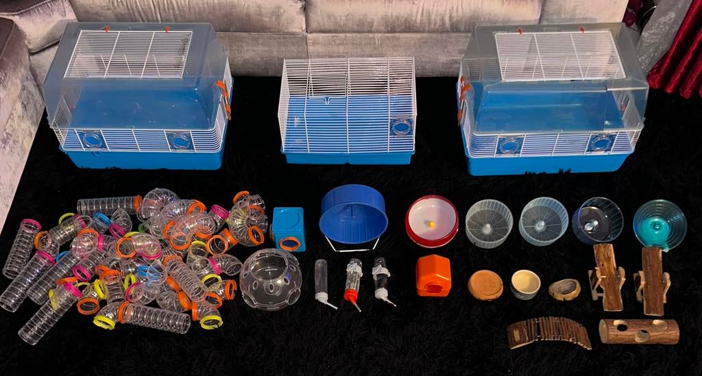 3 mooie schone hamster/muizenkooien met tunnels, compleet.., Kooi, Minder dan 75 cm, Zo goed als nieuw, Hamster