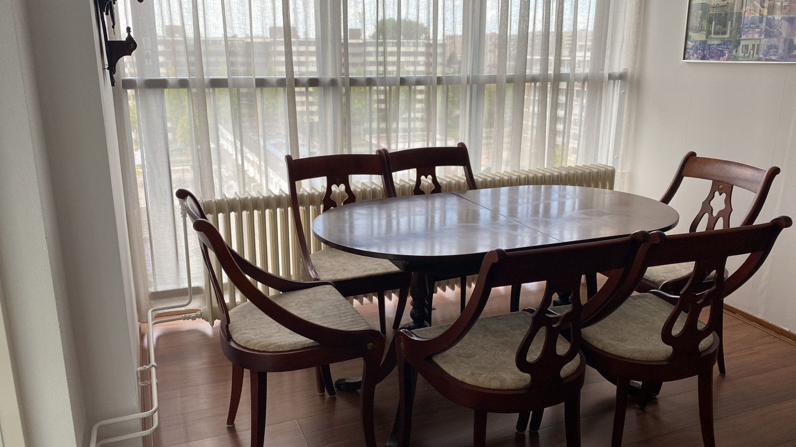 Uitschuifbare eettafel met 6 stoelen - Klassiek design, Ophalen, Gebruikt, 50 tot 100 cm, Vijf personen of meer