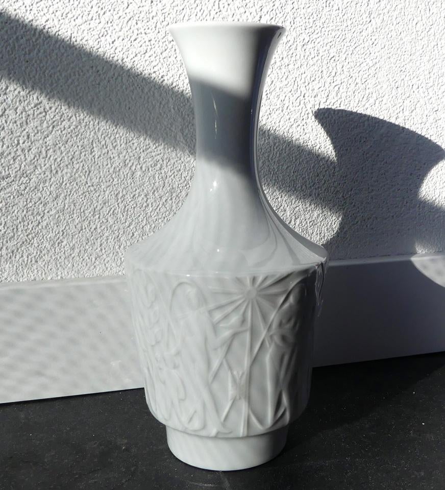 Edelstein Athene vintage vaas porselein grafisch decor 1966, Gebruikt, Wit, Aardewerk of Porselein, Ophalen of Verzenden