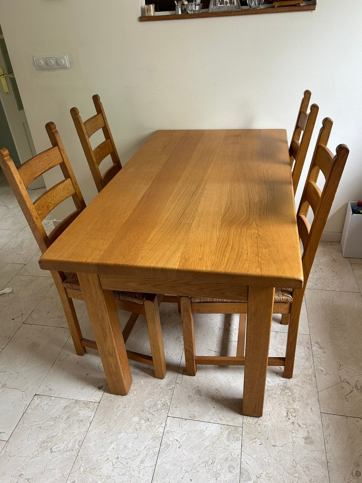 Massief licht eiken eettafel met 4 stoelen, Huis en Inrichting, Gebruikt, Vijf personen of meer, 150 tot 200 cm, Rechthoekig