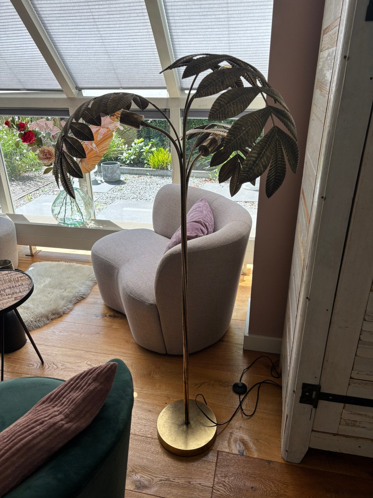 Palmboom vloerlamp met 3 lichtpunten, Ophalen, Zo goed als nieuw, Metaal, 150 tot 200 cm