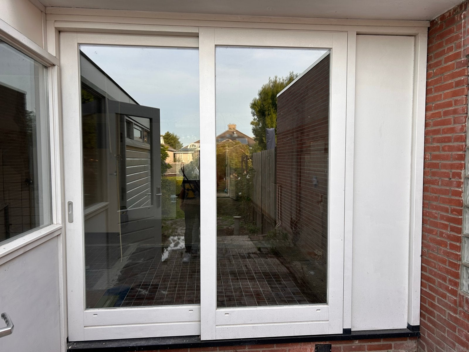 Witte schuifpui met dubbelglas, Ophalen, Gevelraam of Ruit, 160 cm of meer, Zo goed als nieuw