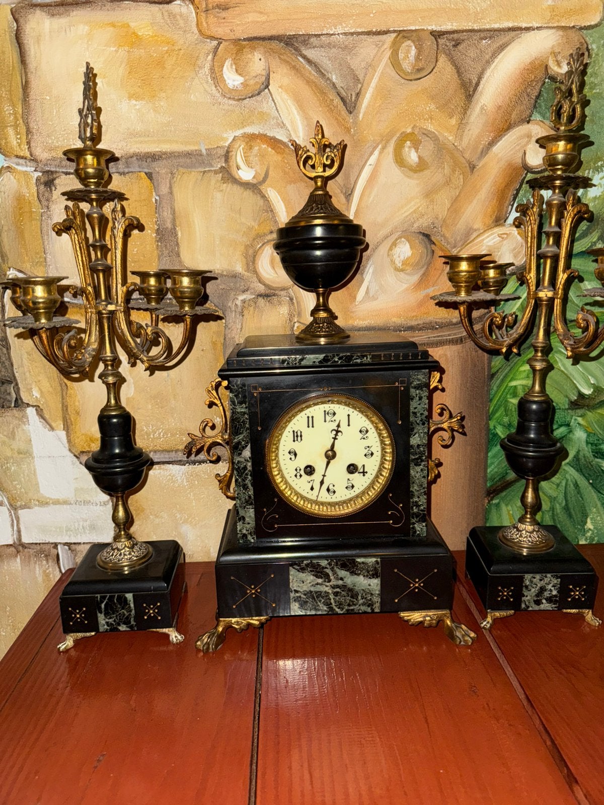 Antieke Franse pendule met twee kandelaars, Antiek en Kunst, Ophalen