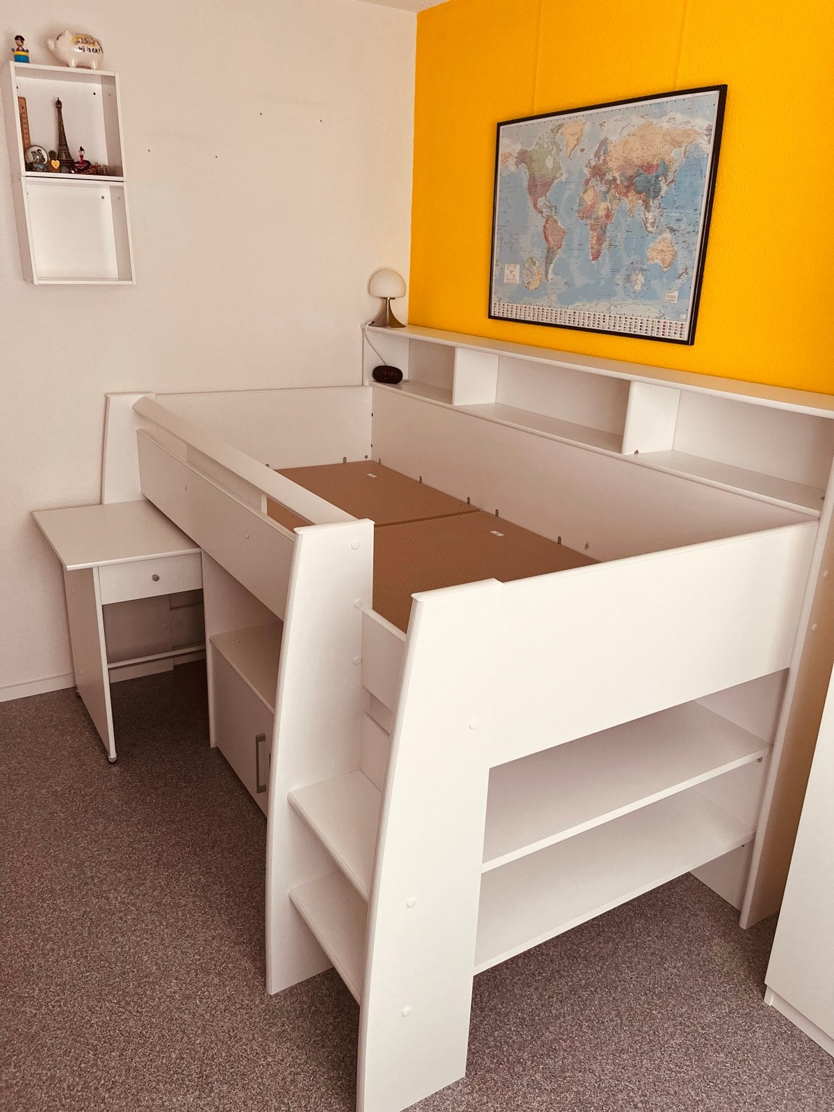 Hoogslaper met bureau en opbergruimte - Wit, Kinderen en Baby's, Ophalen, Gebruikt, 100 cm of meer, Hoogslaper of Stapelbed