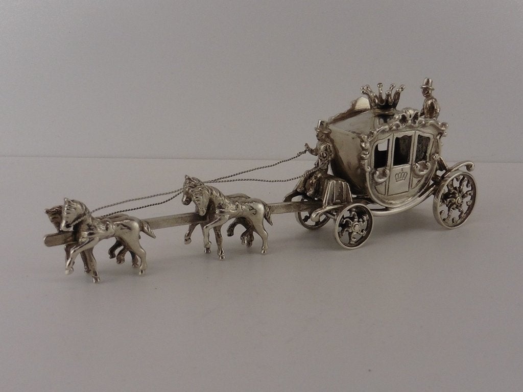 Zilveren miniatuur Koets met 4 paarden                  Z148, Ophalen of Verzenden, Zilver