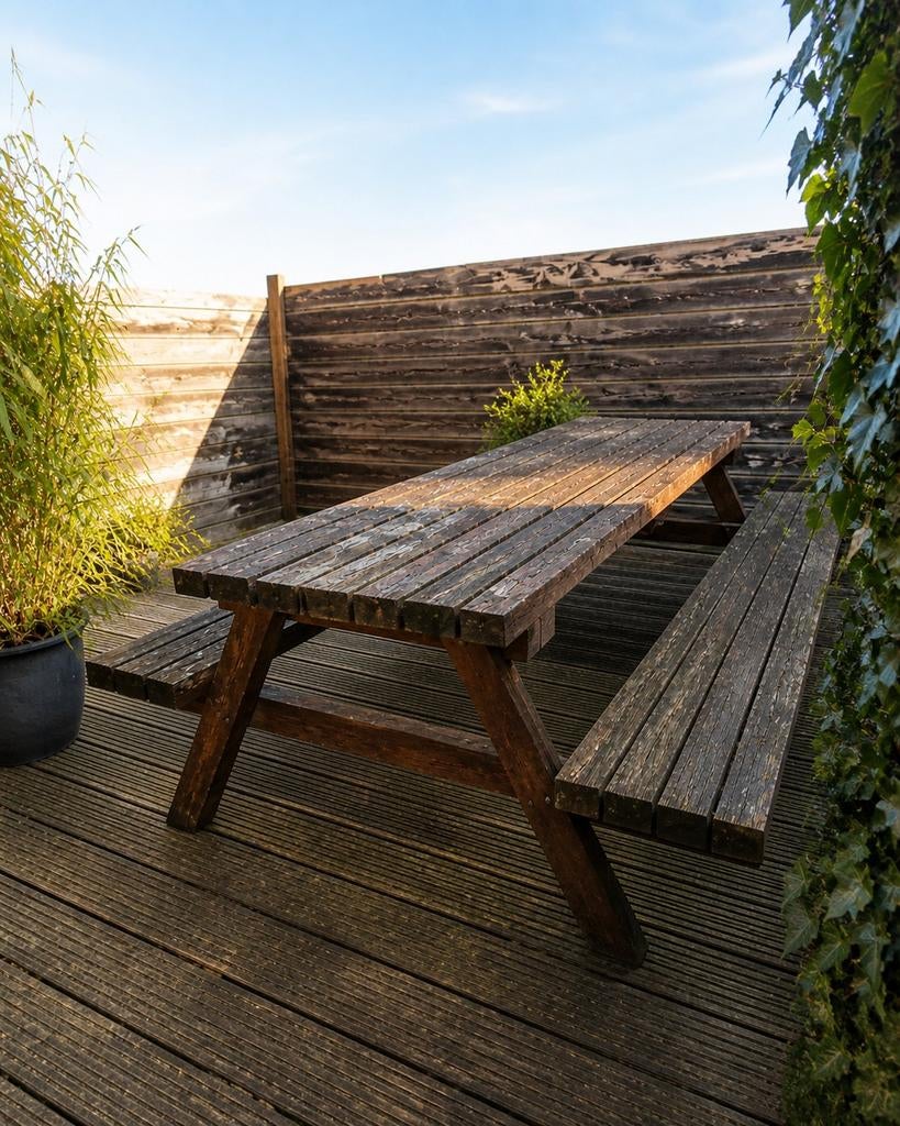 Gratis opknappertje houten picknicktafel, Tuin en Terras, Picknicktafels, Ophalen of Verzenden, Gebruikt, Rechthoekig, Hout