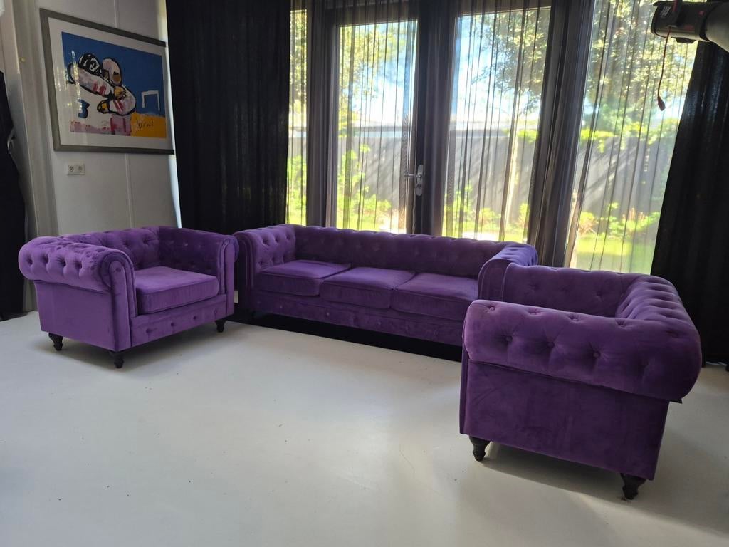 Chesterfield bank en stoelen - ZGAN, Ophalen, Minder dan 75 cm, 150 tot 200 cm, Zo goed als nieuw