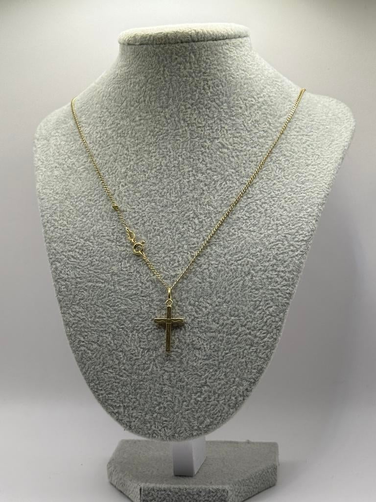 18K Gouden kruis ketting, Met hanger, Nieuw, Ophalen of Verzenden, Goud