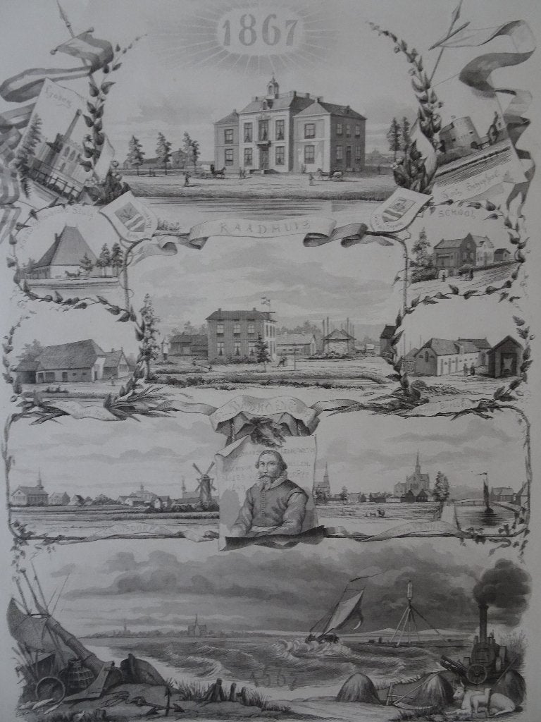 gravure Haarlemmermeer 1667-1867, Taurel 1867, Antiek en Kunst, 1800 - 1899, Verzenden, Gravure, Origineel