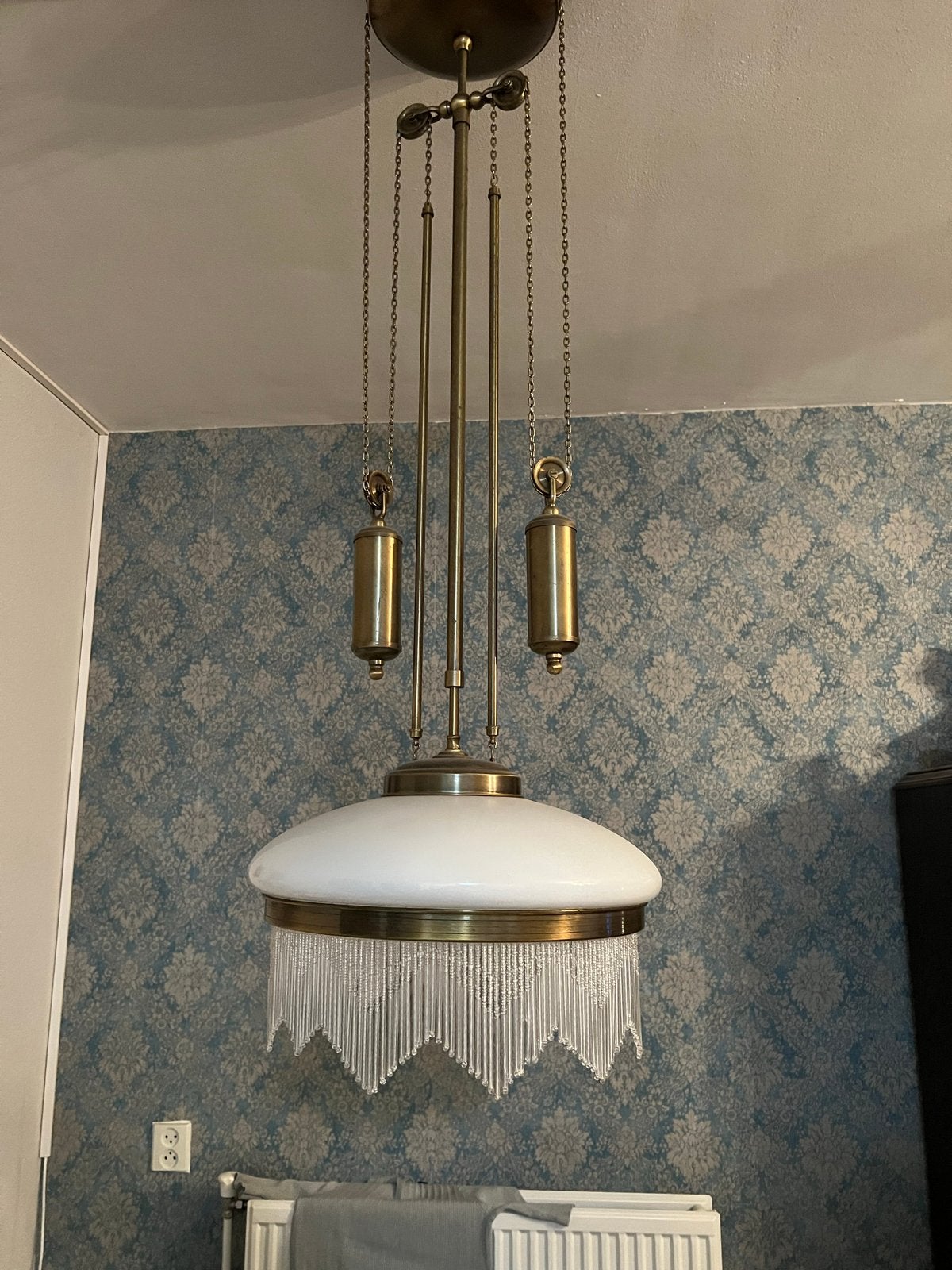 Antieke Franse "Rise and Fall" Messing Hanglamp, Antiek en Kunst, Ophalen