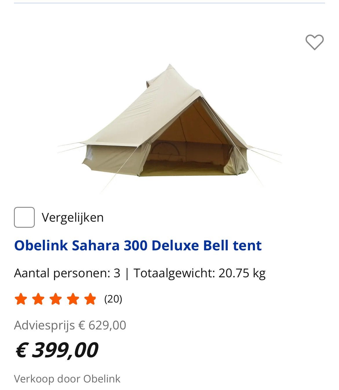 Bell tent 300 Deluxe, Ophalen, Gebruikt