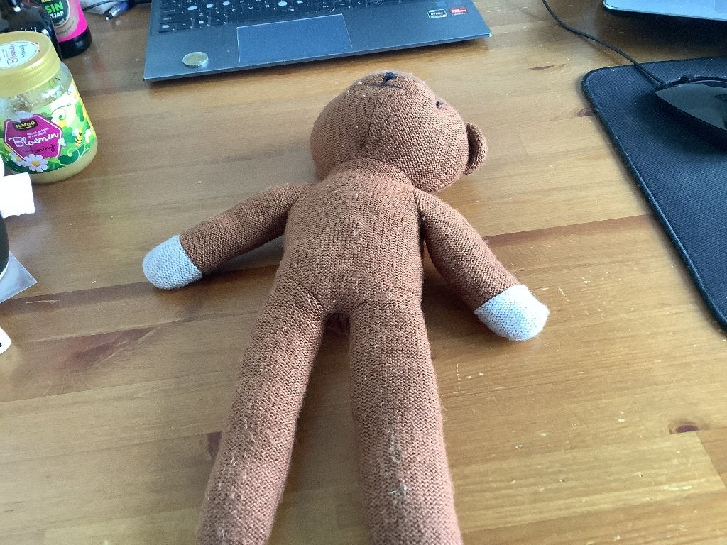 Vintage Mr Bean Teddy knuffelbeer, 1990, 39 cm, gebruikt, Ophalen of Verzenden, Gebruikt, Stoffen beer, Overige merken