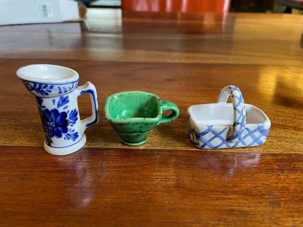 Mini kan Delfts blauw,mandje en schaaltje, Antiek en Kunst, Ophalen of Verzenden