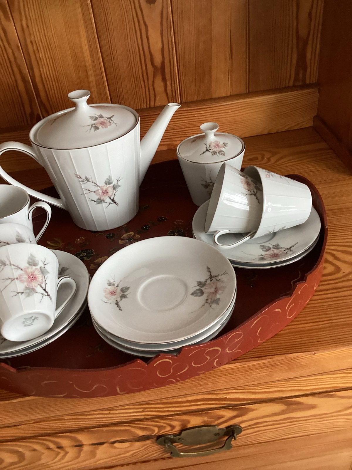 Vintage theeservies met bloemmotief - compleet, Ophalen, Vintage, Zo goed als nieuw, Porselein