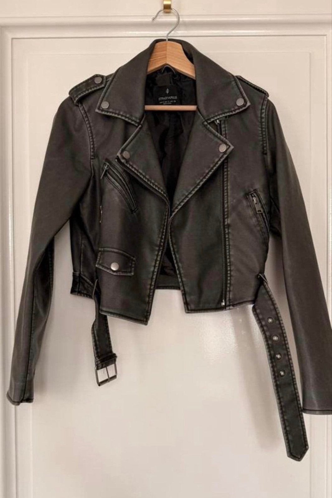 Stradivarius Antraciet Grijs Leren Jack, Ophalen of Verzenden, Zo goed als nieuw, Maat 36 (S), Grijs