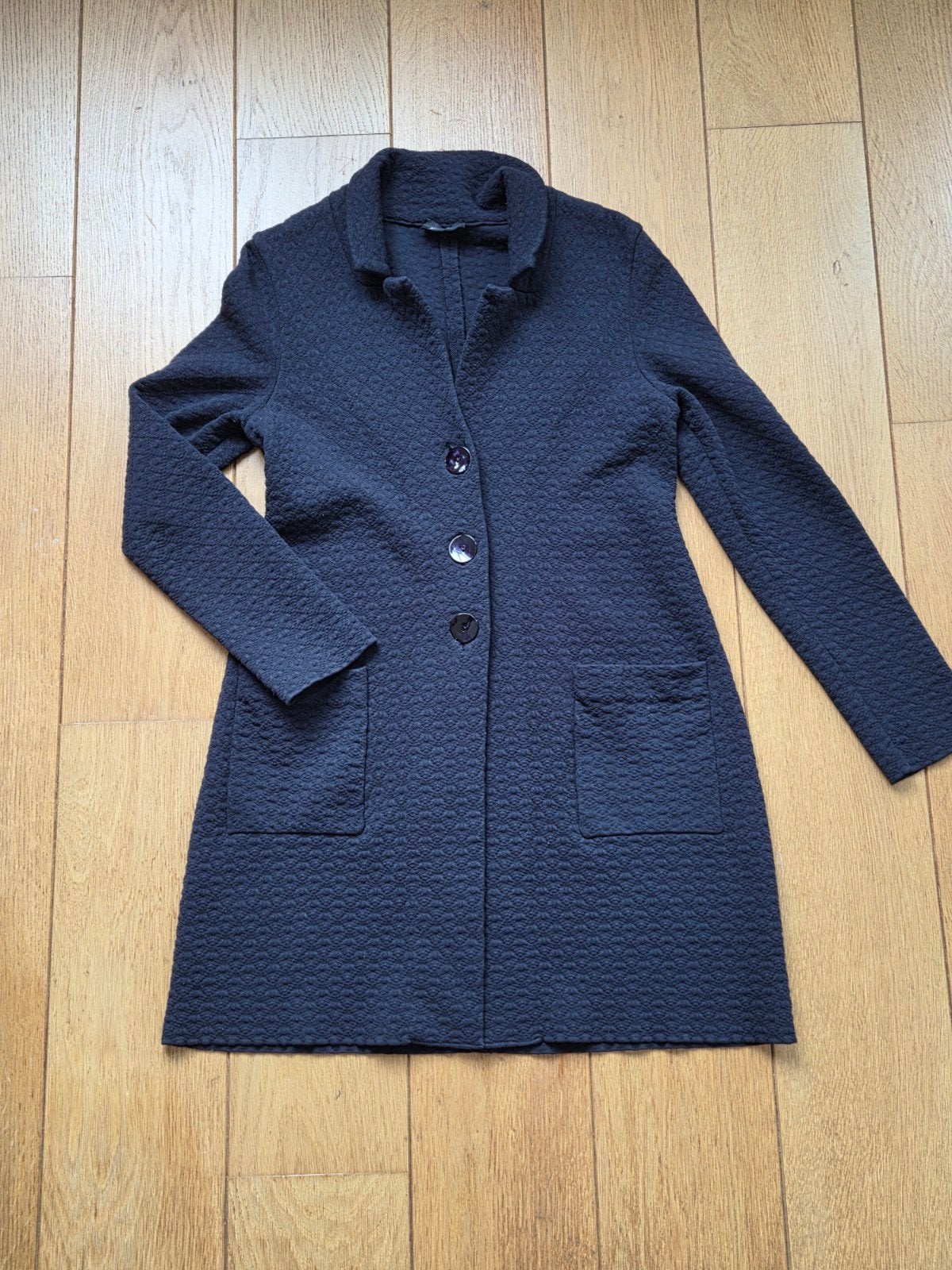 ANNECLAIRE lange vest jas blazer jasje structuur donkerblauw, Maat 38/40 (M), Blauw, Ophalen of Verzenden, Zo goed als nieuw
