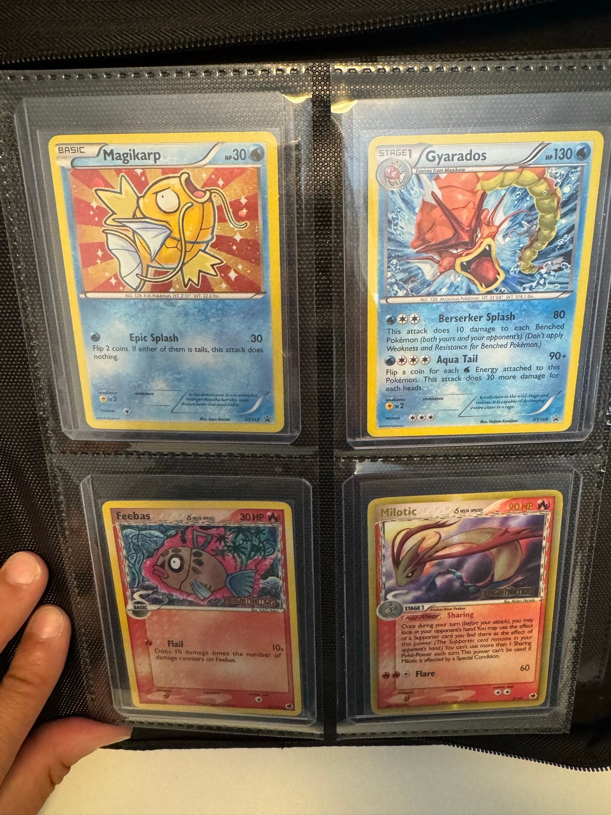 Zeldzame Magikarp, Gyarados, Feebas en Milotic kaarten, Ophalen, Gebruikt, Meerdere kaarten, Foil