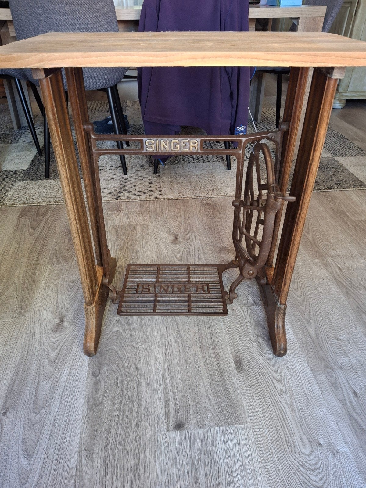 Vintage Singer Naaimachine Onderstel met Houten Blad, Antiek en Kunst, Ophalen of Verzenden