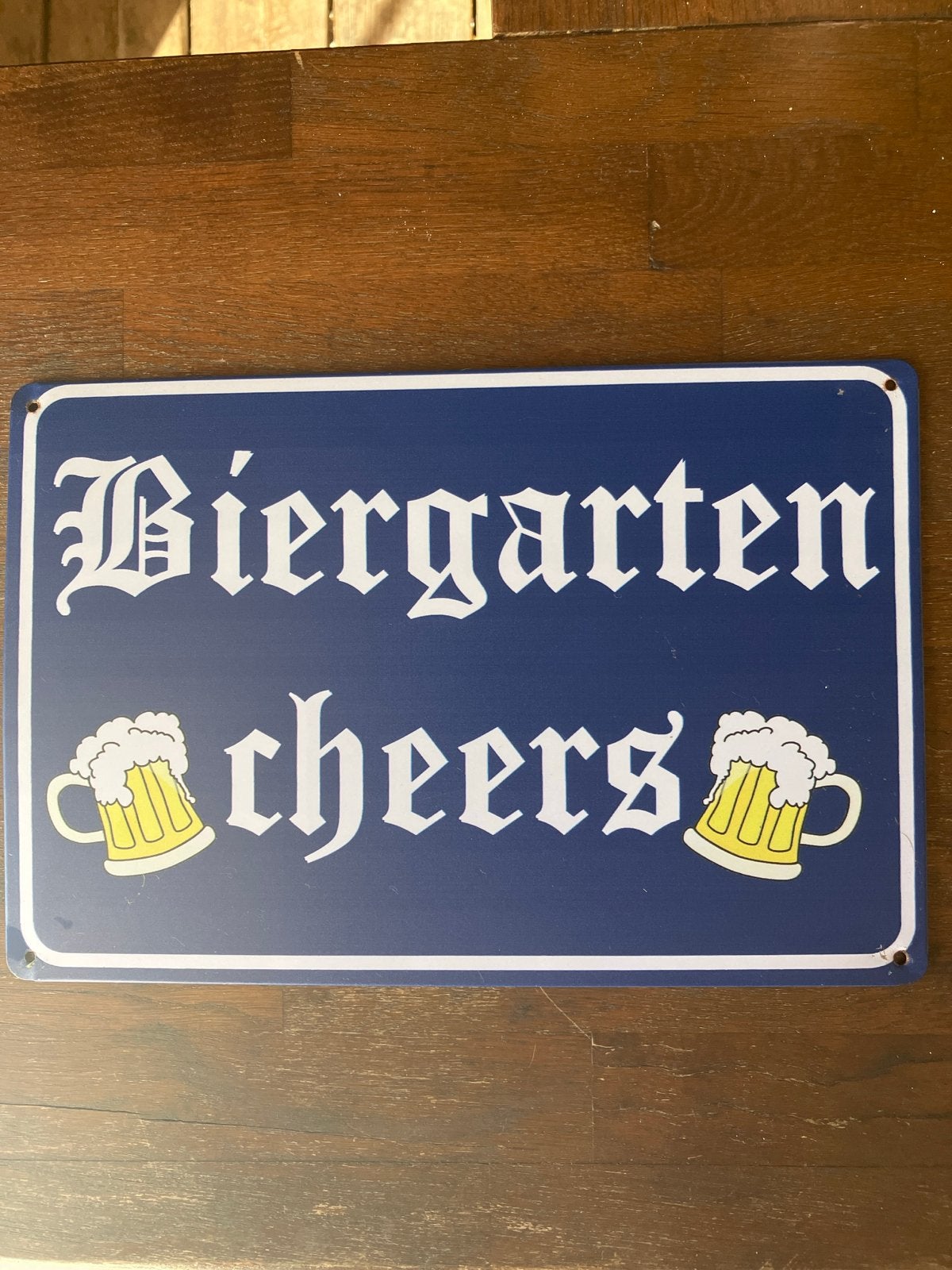 Biergarten Cheers metalen wandbord, Vintage, Gebruikt, Blauw, Ophalen of Verzenden