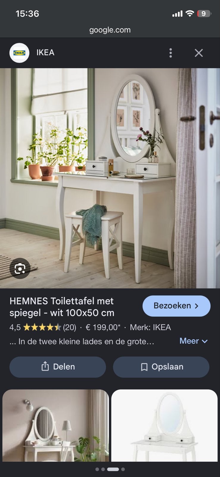 IKEA HEMNES Toilettafel met spiegel en krukje - wit, Gebruikt, 100 tot 150 cm, Hout, 50 tot 100 cm